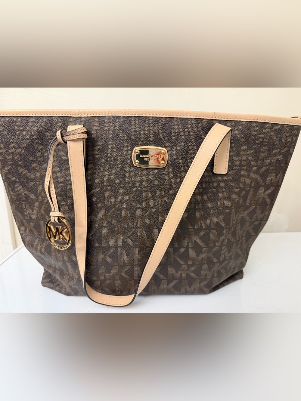 Michael Kors Brown Signature Tote with Cream Trim